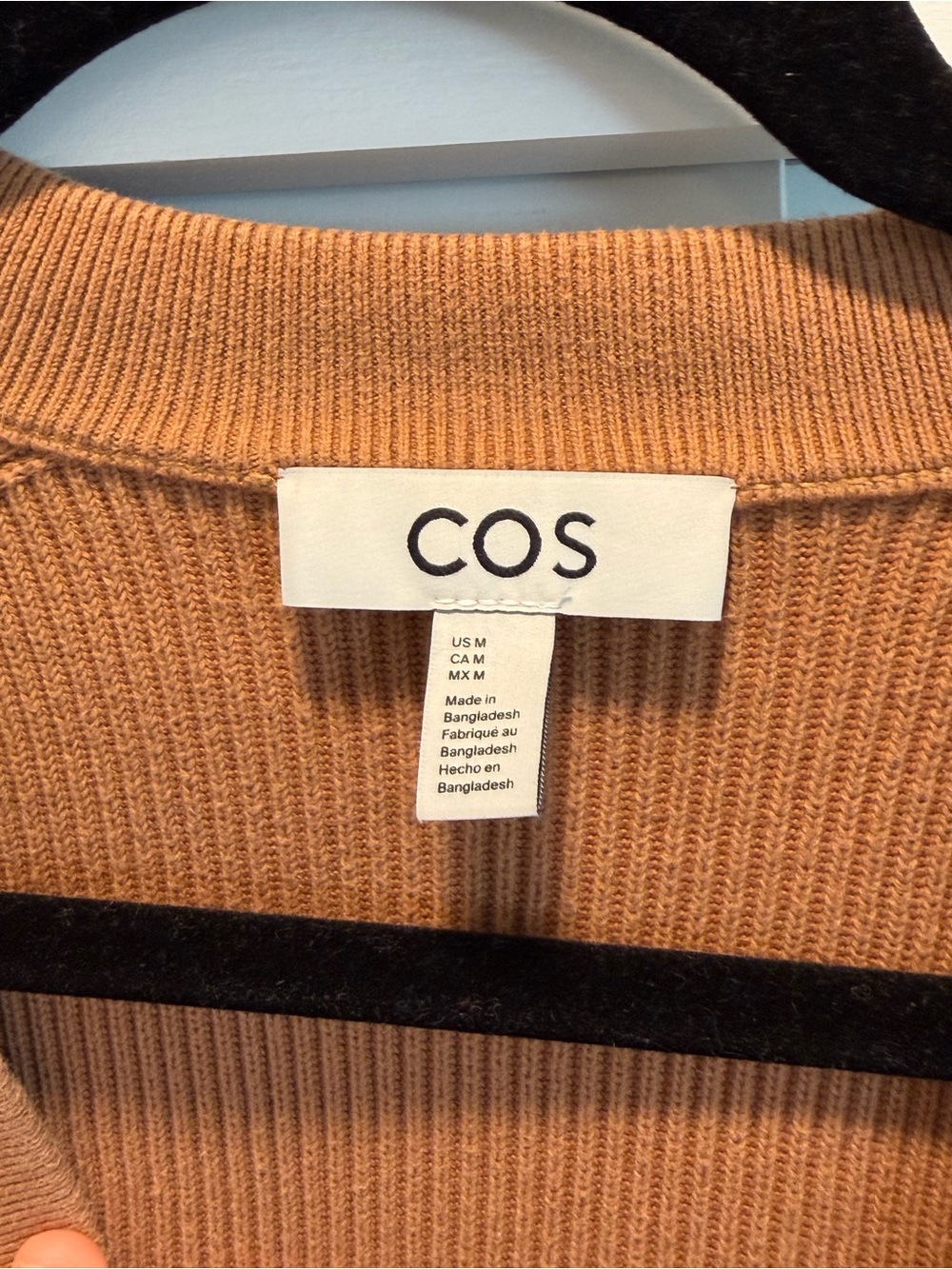 COS Camel Ribbed V-Neck Button-Front Cardigan - Picture 3 of 9